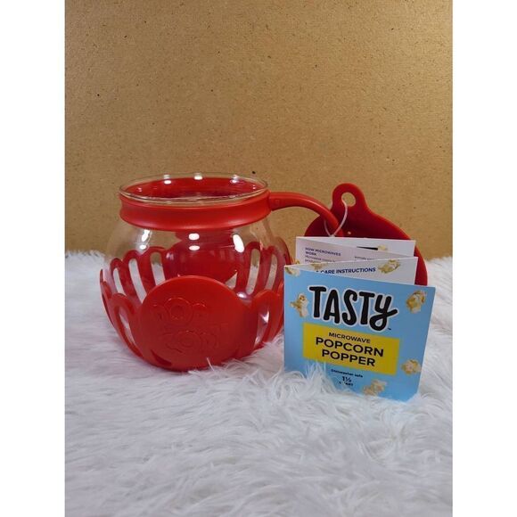 Tasty Red Microwave Popcorn Popper- NEW - Picture 2 of 5